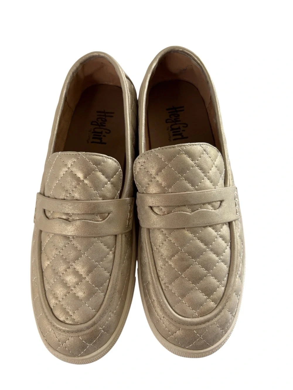 Corkys Hey Girl Womens Shoe Size 10 Metallic Gold Washed Quilted Comfort Loafers